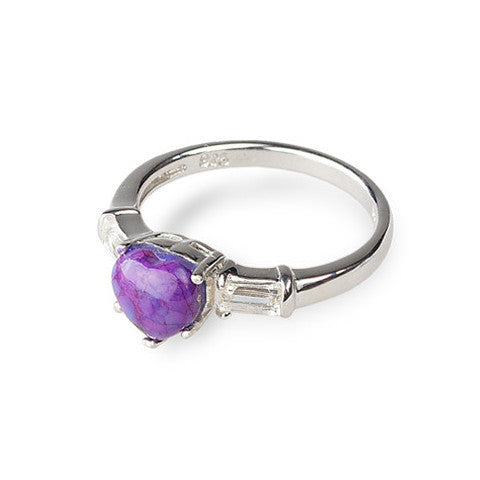 Heart shaped purple turquoise & white topaz sterling silver ring