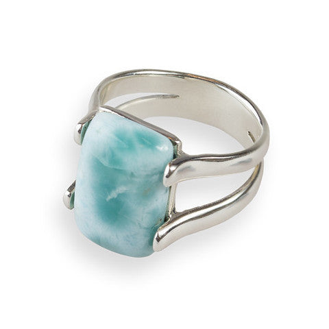 Square larimar sterling silver ring