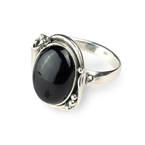 Fancy cabochon onyx sterling silver ring