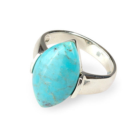 Large marquise turquoise & sterling silver ring