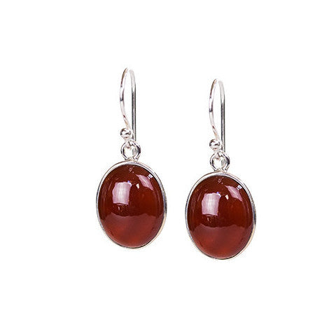 Carnelian & sterling silver cabochon drop earrings