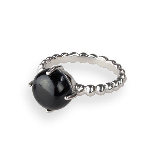 Onyx & sterling silver beaded band ring