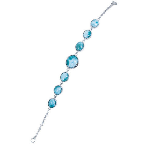 Modern cabochon larimar & sterling silver bracelet