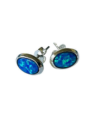 Blue opalite oval stud earrings medium