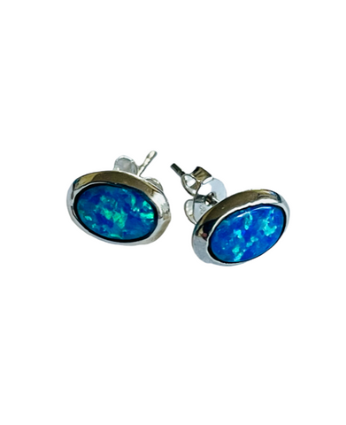 Blue opalite oval stud earrings