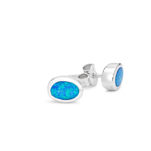 Sterling silver synthetic oval blue opal earrings