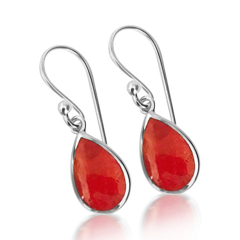 Red coral teardrop earrings.