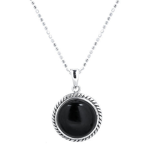 Onyx & sterling silver braid drop necklace
