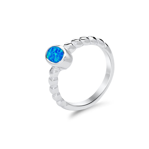 Blue opal & sterling silver braid ring