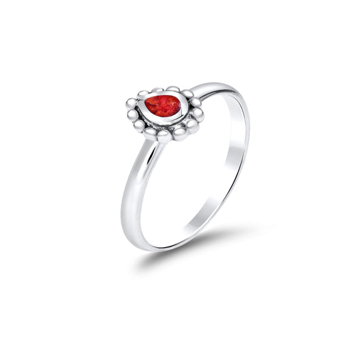 Red coral & sterling silver tear drop ring