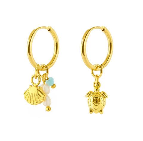 Gold turtle and shell earring