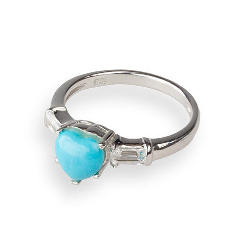 Heart shaped turquoise & white topaz sterling silver ring