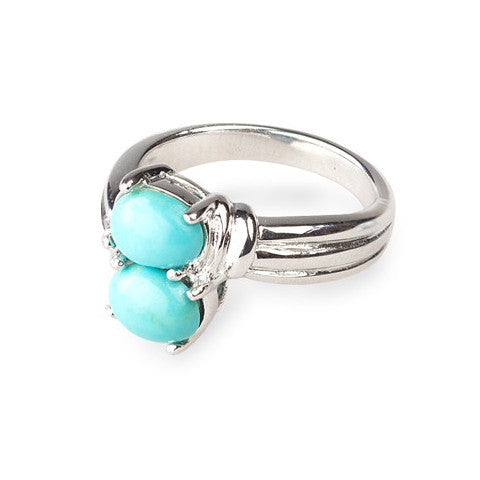 Double stone turquoise sterling silver ring