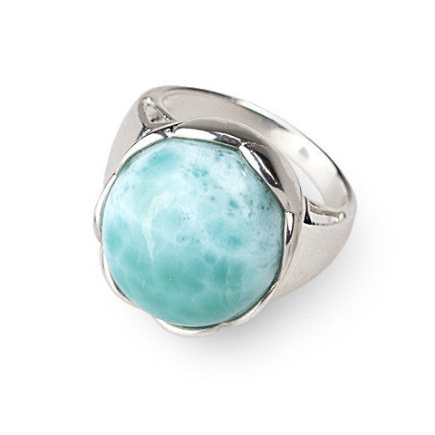 Modern cabochon larimar & sterling silver ring