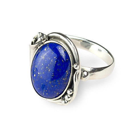 Fancy cabochon lapiz sterling silver ring