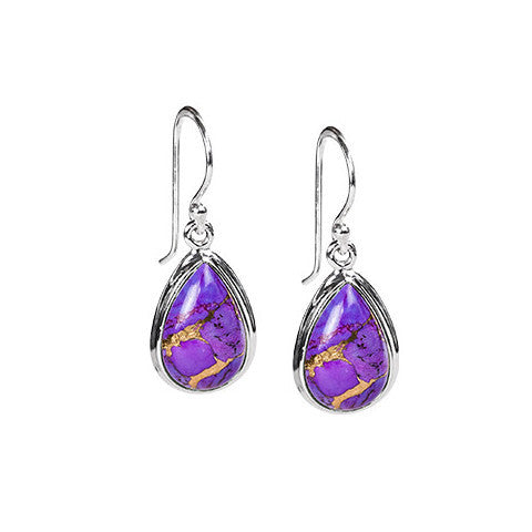 Purple turquoise & sterling silver pear drop earrings (Med)