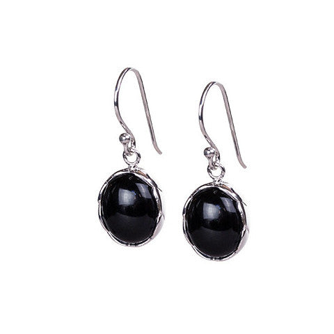 Modern cabochon onyx & sterling silver earring