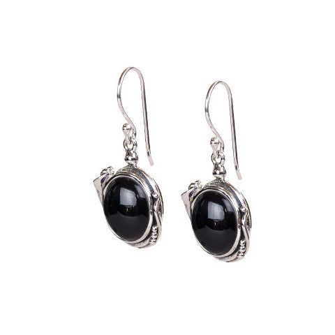 Fancy cabochon onyx sterling silver earrings