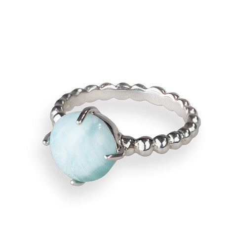 Larimar & sterling silver beaded band ring