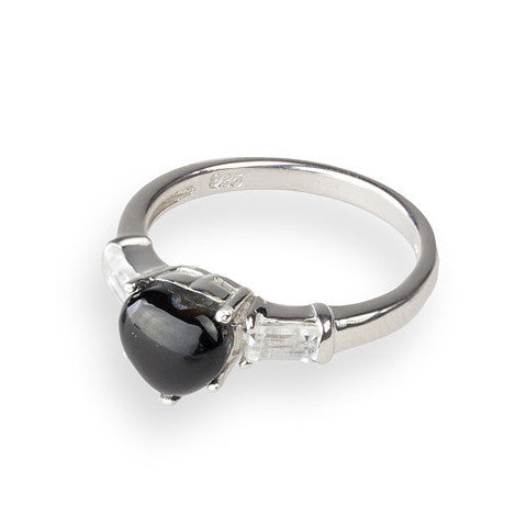 Heart shaped onyx & white topaz sterling silver ring