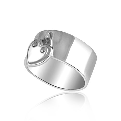 Sterling silver band with heart pendant ring