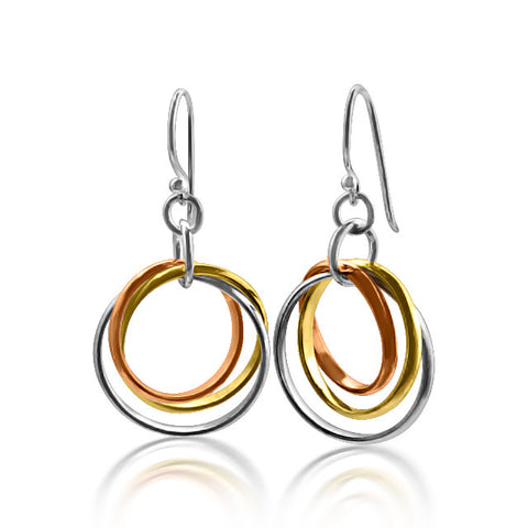 Sterling silver, rose & yellow gold filled entwined earrings