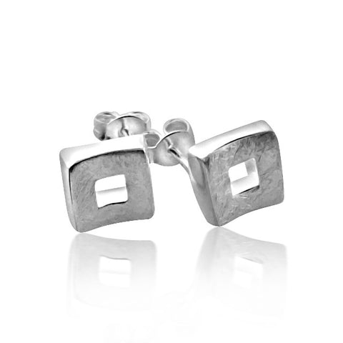 Brushed sterling silver square stud earrings