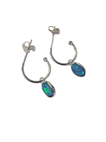 Opalite hoop earrings blue oval