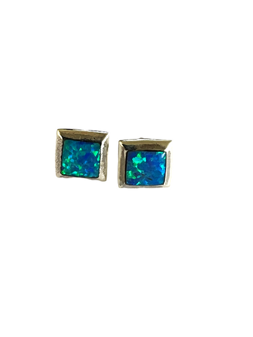 Blue opalite square stud earrings