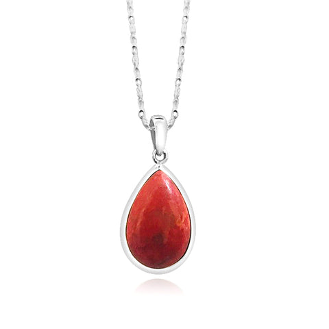 Red natural stone silver necklace