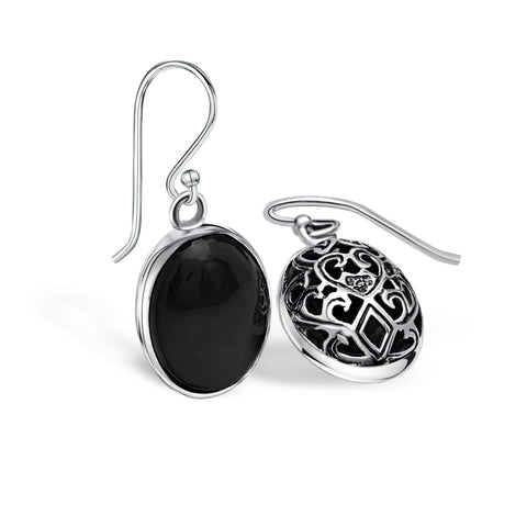 Sterling silver & onyx oval drop earrings
