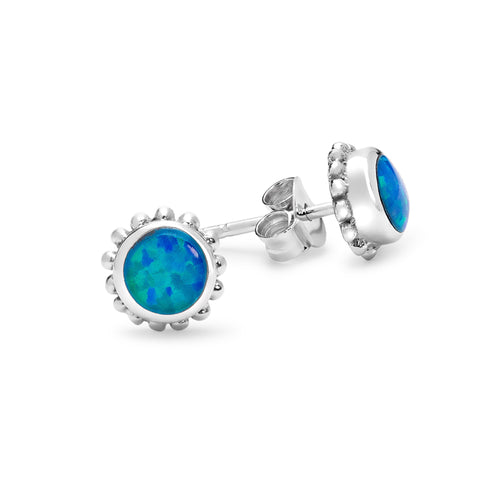 Sterling silver synthetic blue opal earrings