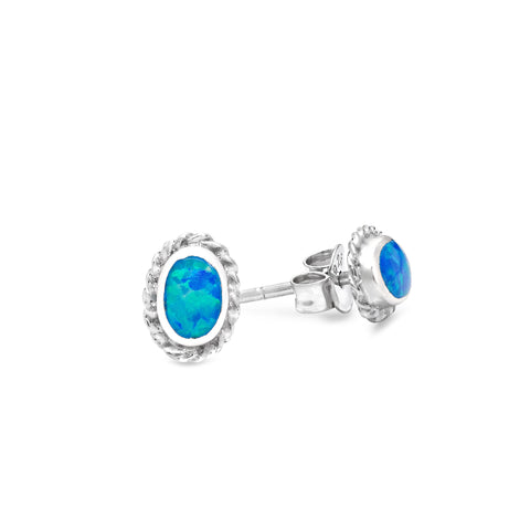 Sterling silver synthetic blue opal earrings