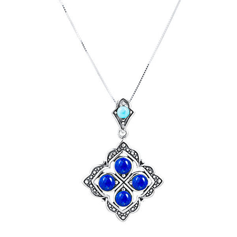 Lapiz & turquoise sterling silver quarter necklace
