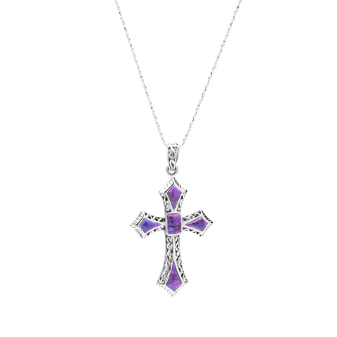 Purple turquoise & sterling silver cross necklace