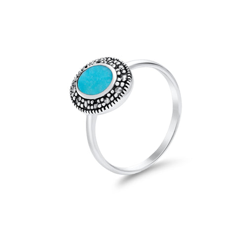 Turquoise & marcasite sterling silver ring