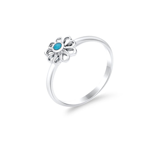 Petite turquoise flower & sterling silver ring