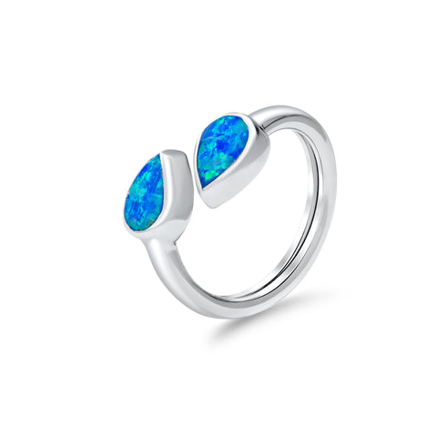 Blue opal twin stone ring