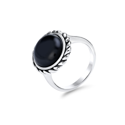 Onyx & sterling silver braid ring