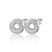Round brushed silver stud earrings